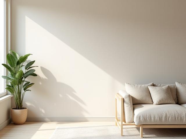 Freshly painted living room with neutral colors.