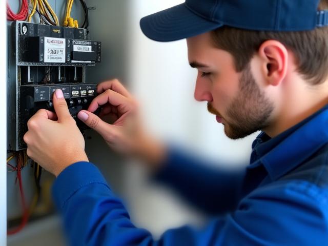 Electrician working on an electrical panel