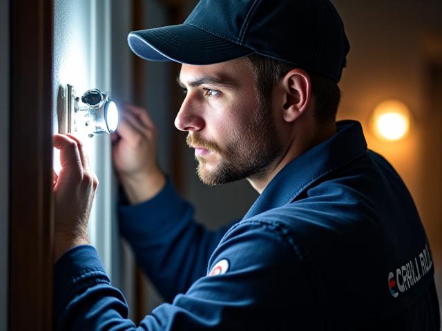 Technician fixing a burst pipe in an emergency situation